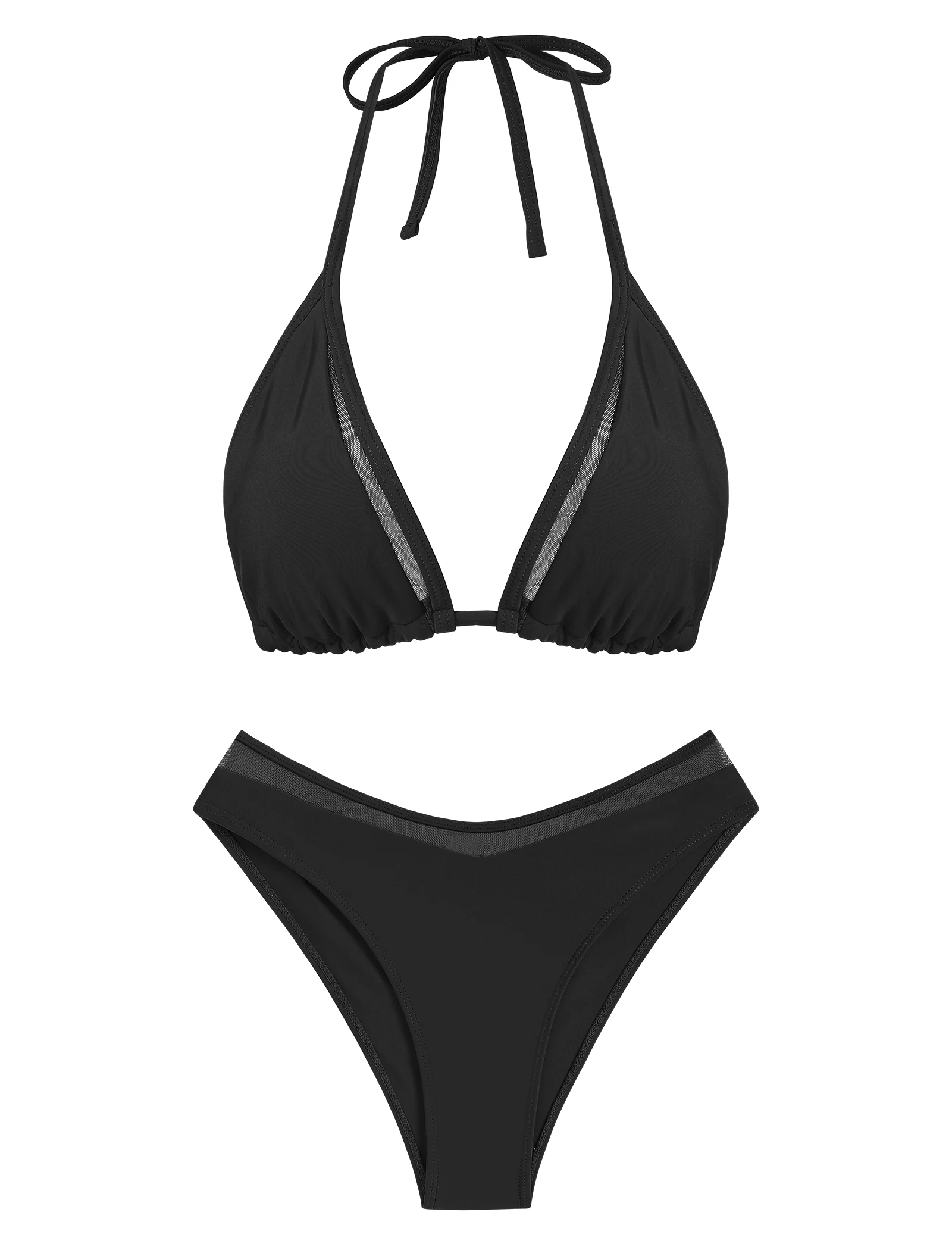 Women's Sheer Mesh Bikini Halter Triangle Bikini Tie Back High Waisted Bikini Set Two Piece Swimsuit Bathing Suits