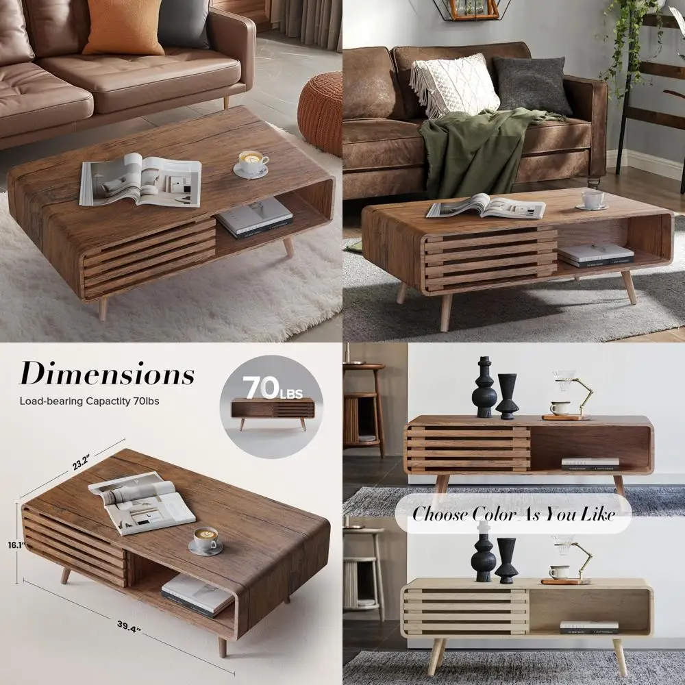 

Farmhouse Style Coffee Table with Storage, Living Room Wood Furniture, Easy Assembly, Versatile for Different Home Decor