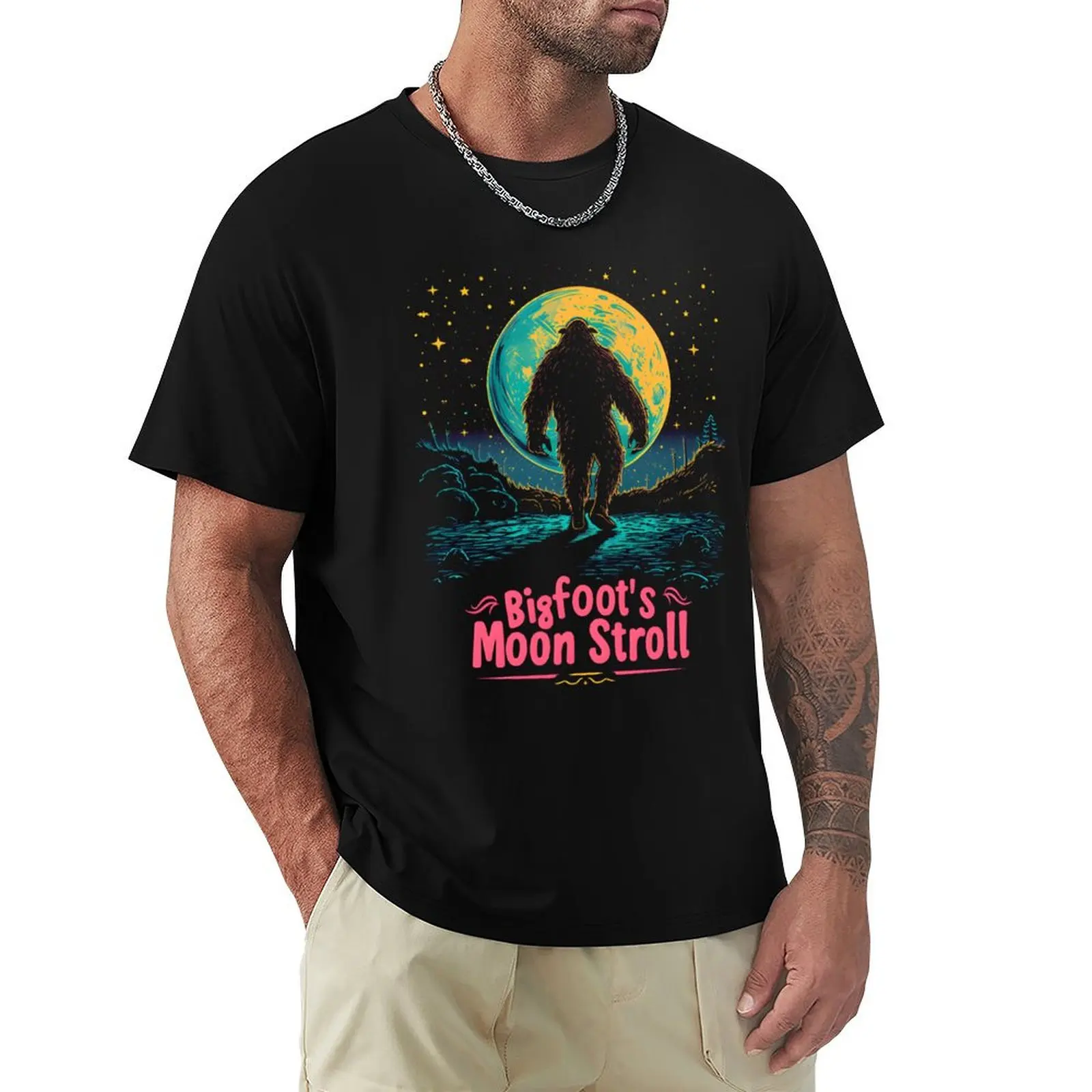 

Funny BigFoot and Moon T-Shirt Sweat Absorbing Sports Tee Shirt