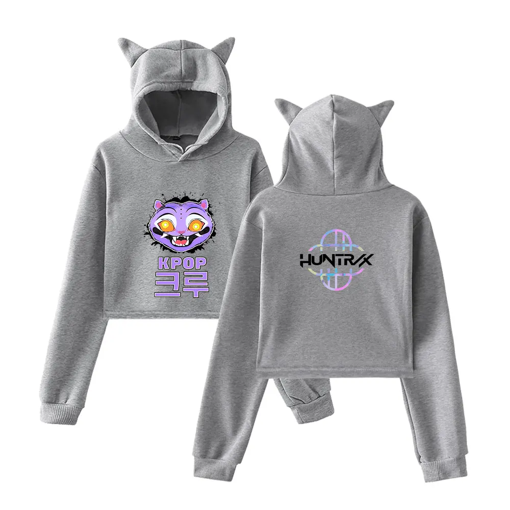 KPop Demon Hunters 2025 Merch Hoodies Sweatshirt for Girls Cat Ear Crop Pullover Casual Clothes