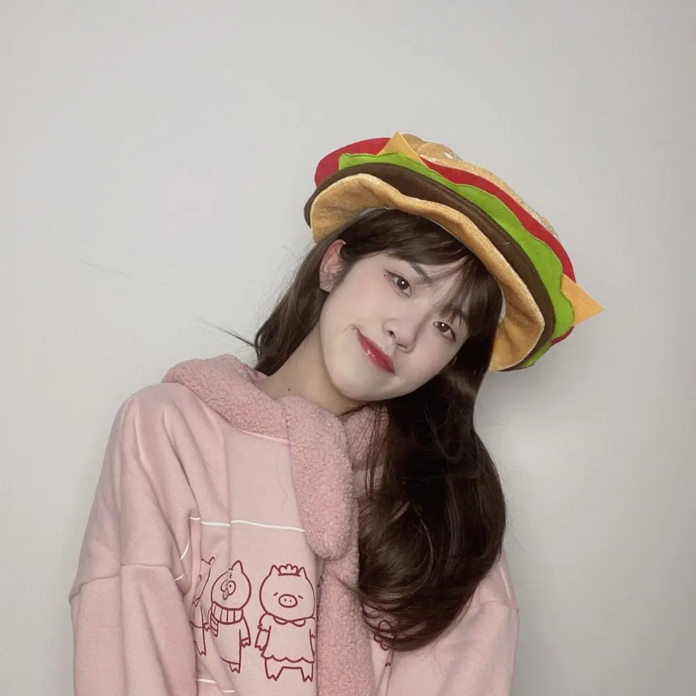 

Warm Creativity Decorative Burger Hat Cute Comfortable Burger Headgear Funny Soft Performance Prop Hat Halloween Party