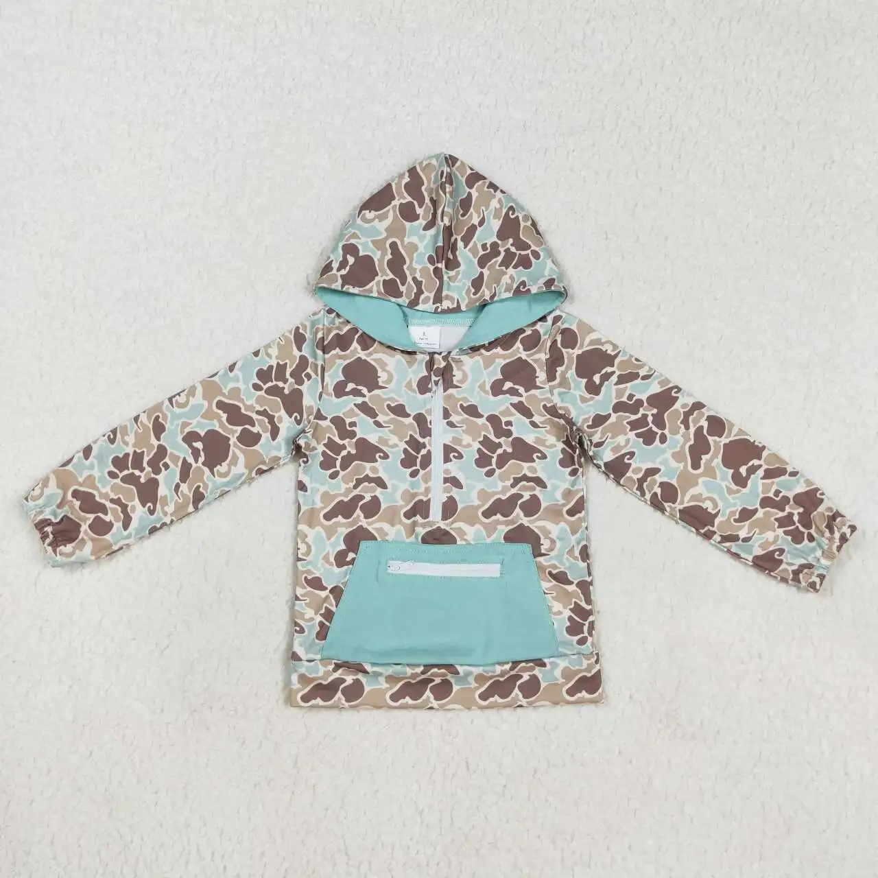 BT0751 Fashionable And Good-Looking  Boys Clothes Long Sleeve Top Teal Camouflage Zipper Print With  Children Clothes Rts No Moq