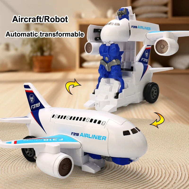 Dual-form Electric Airplane Model Light Music Universal Passenger Aircraft Toy Automatic Deformation Airplane Children's Toy