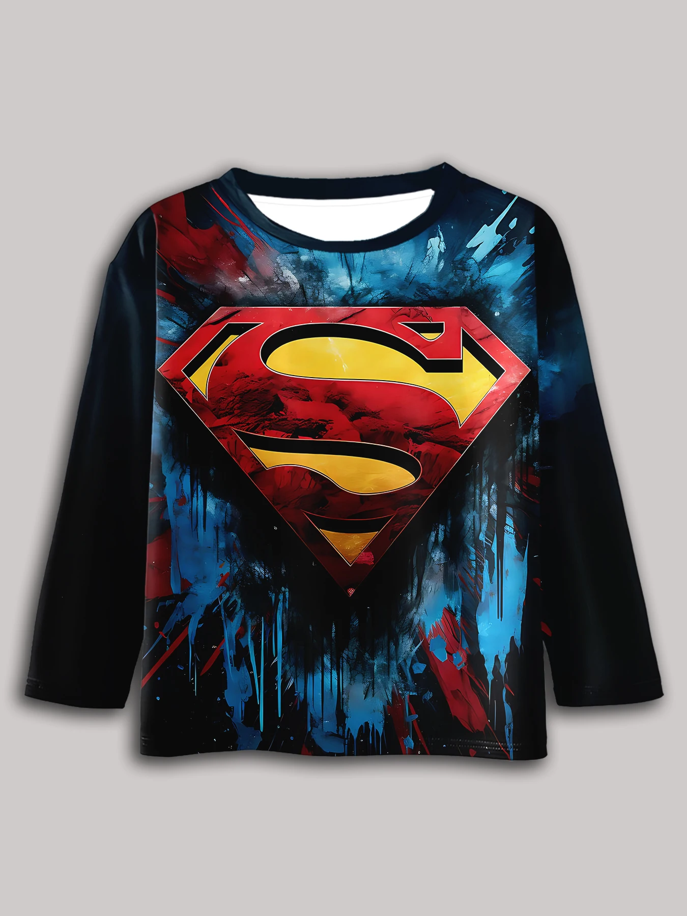 S-Supermans 3D Print Children T-Shirt Long Sleeve Spring Fall Clothes Casual Round Neck Boys and Girls Tops