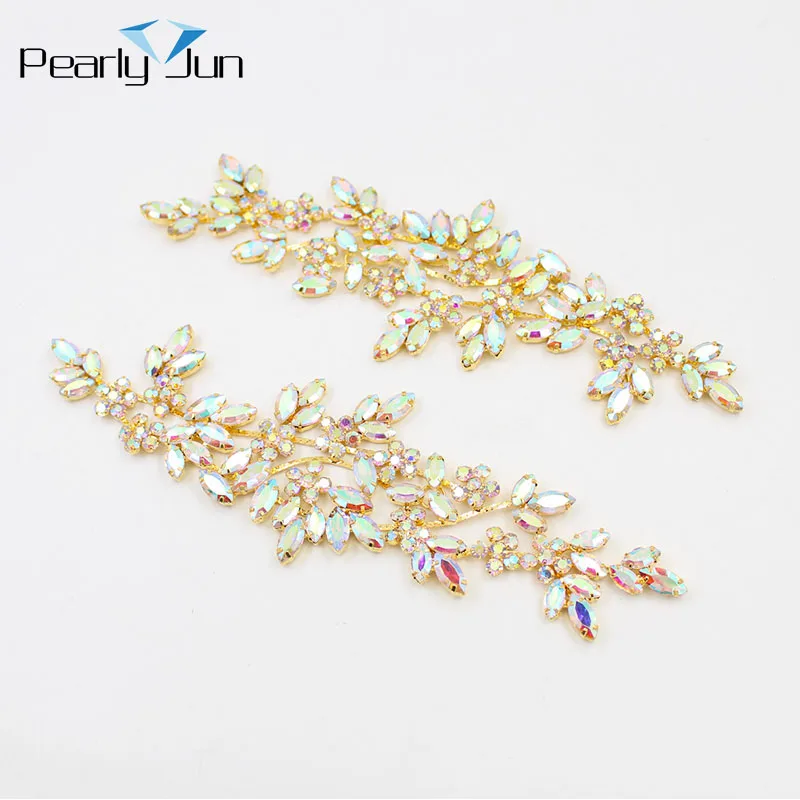 1 Pcs of 21*7cm Leaf Shape Welding Crystal Patch for Belt Skirt Dress Wedding Hat Shoe Bag DIY Rhinestone Sew Accessories YHZ013