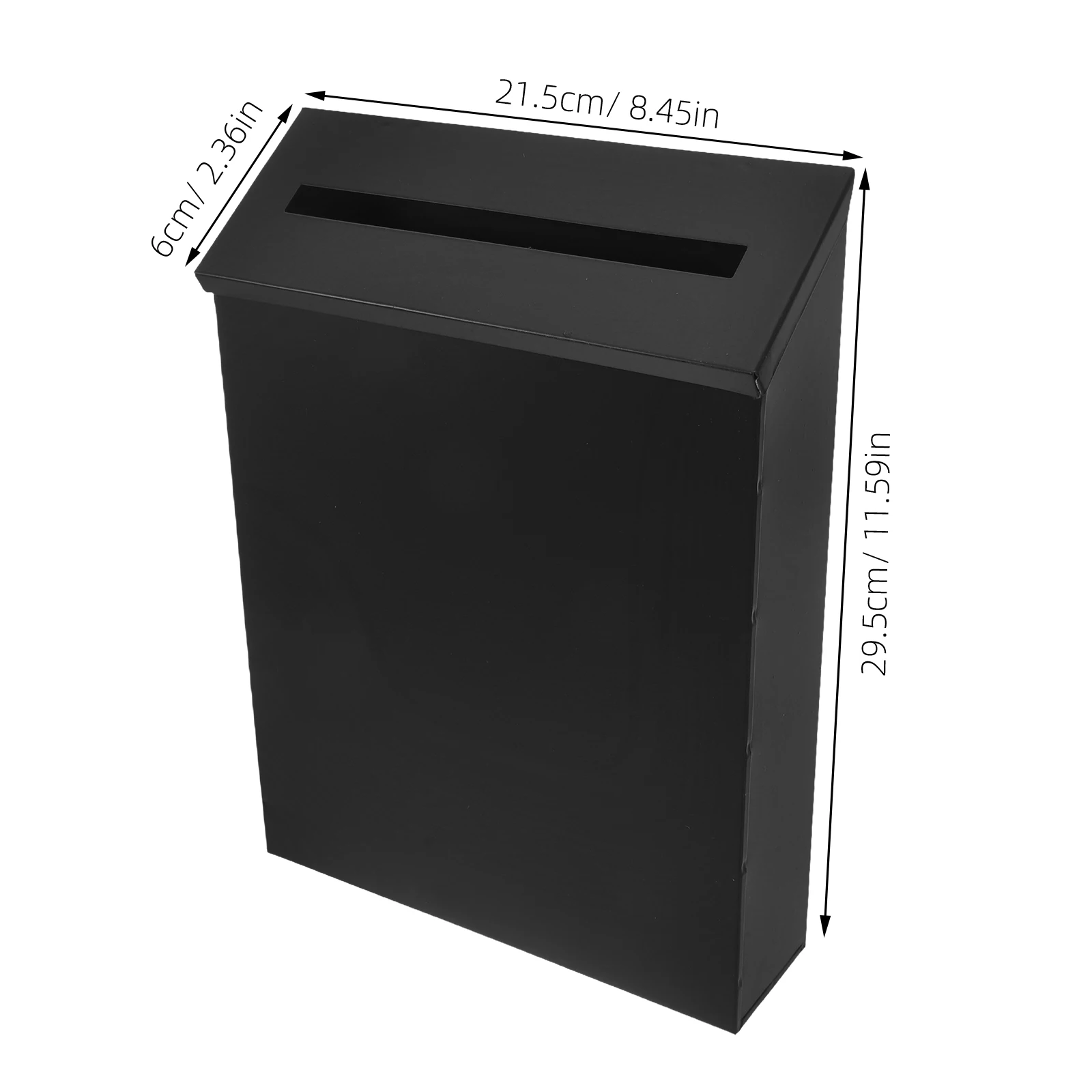 黒鉄製壁掛け式預金箱（オフィス投票用、匿名フィードバック用）、素朴な金属製郵便受け（家庭用）