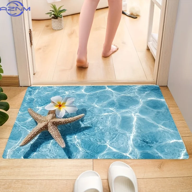 1/2/3pcs Light Blue Starfish Pattern Non-Slip Bath Mat, Bathroom Decoration Rug, Flannel Material Non-Slip Soft and Comfortable