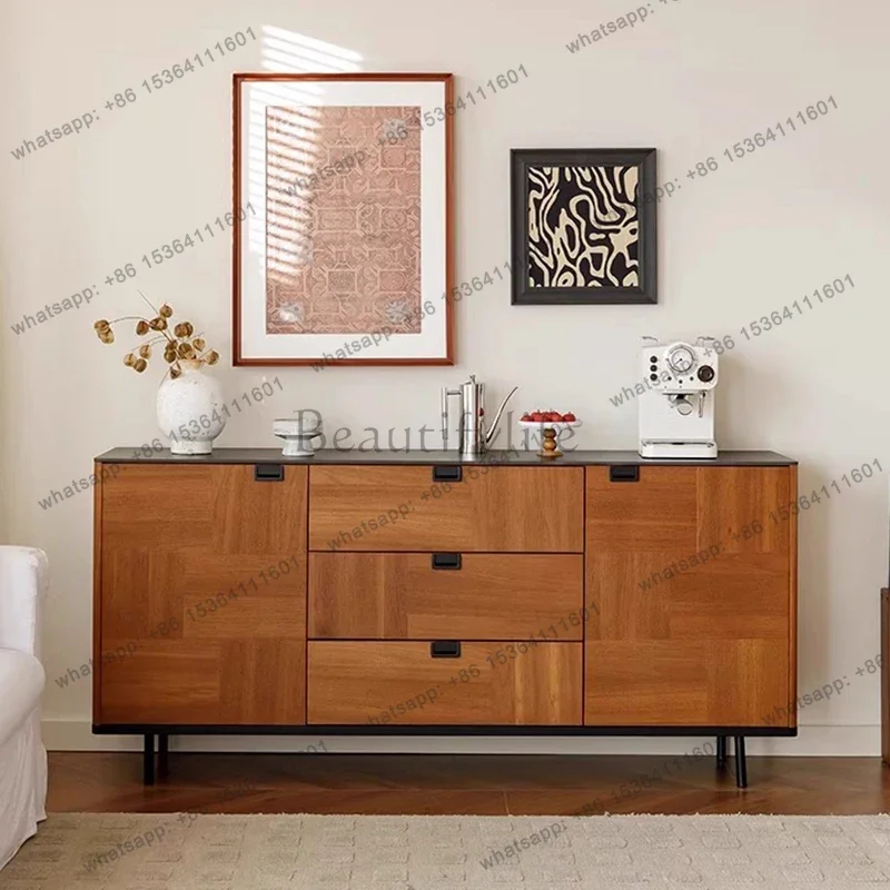 

yj5 Medieval solid wood dining side cabinet small apartment living room wall storage corridor decorative cabinet