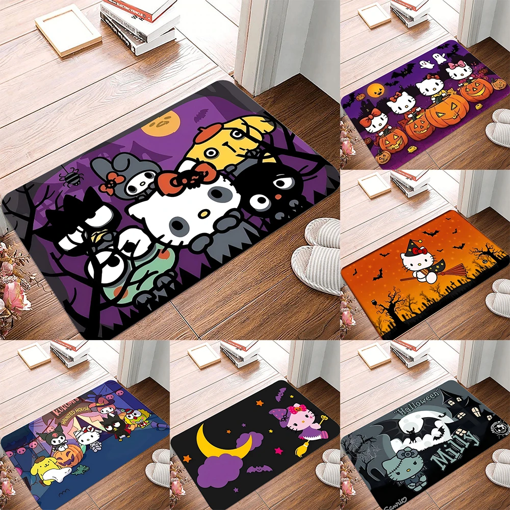 

MINISO Halloween Hello Kitty Welcome Mat Bathroom Bedroom Kitchen Doormat Polyester Home Carpet Non Slip Entryway Rug Home Decor