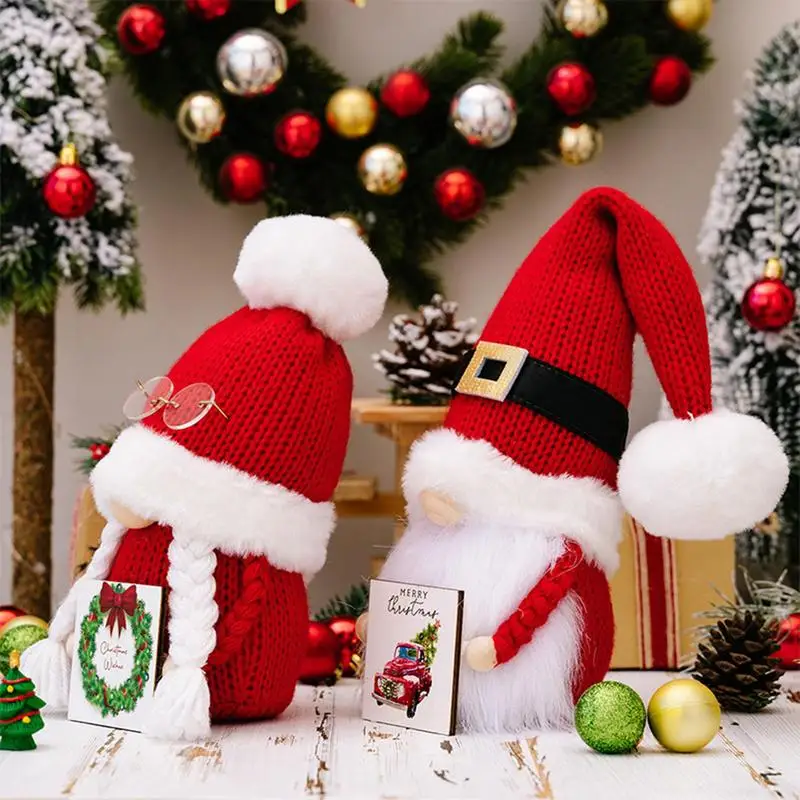 Decoração do Gnome do Natal com chapéu feito malha, ornamento Faceless da boneca, tomte sueco com placa do Xmas, material do partido, casa, decoração interior do carro