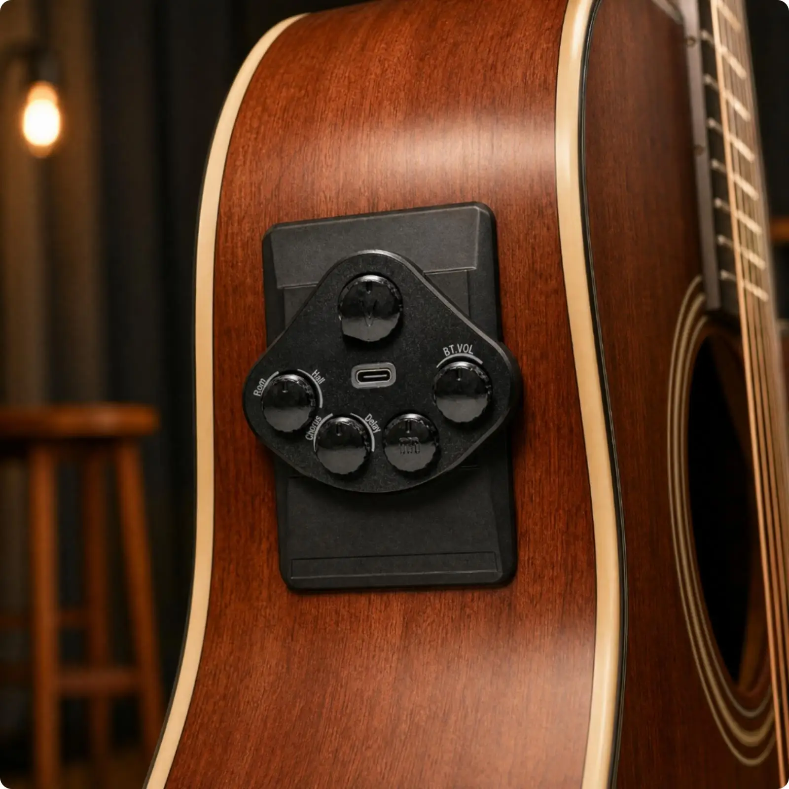 Bluetooth Pickup Device for Acoustic Guitar with Speaker Preamp Effects Chorus Delay Reverb for Casual Performances