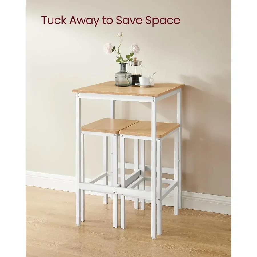 VASAGLE Bar Table and Chairs Set Square Table with 2 Stools Dining Pub Set for 2 Space Saving for Kitchen Breakfast Living Room
