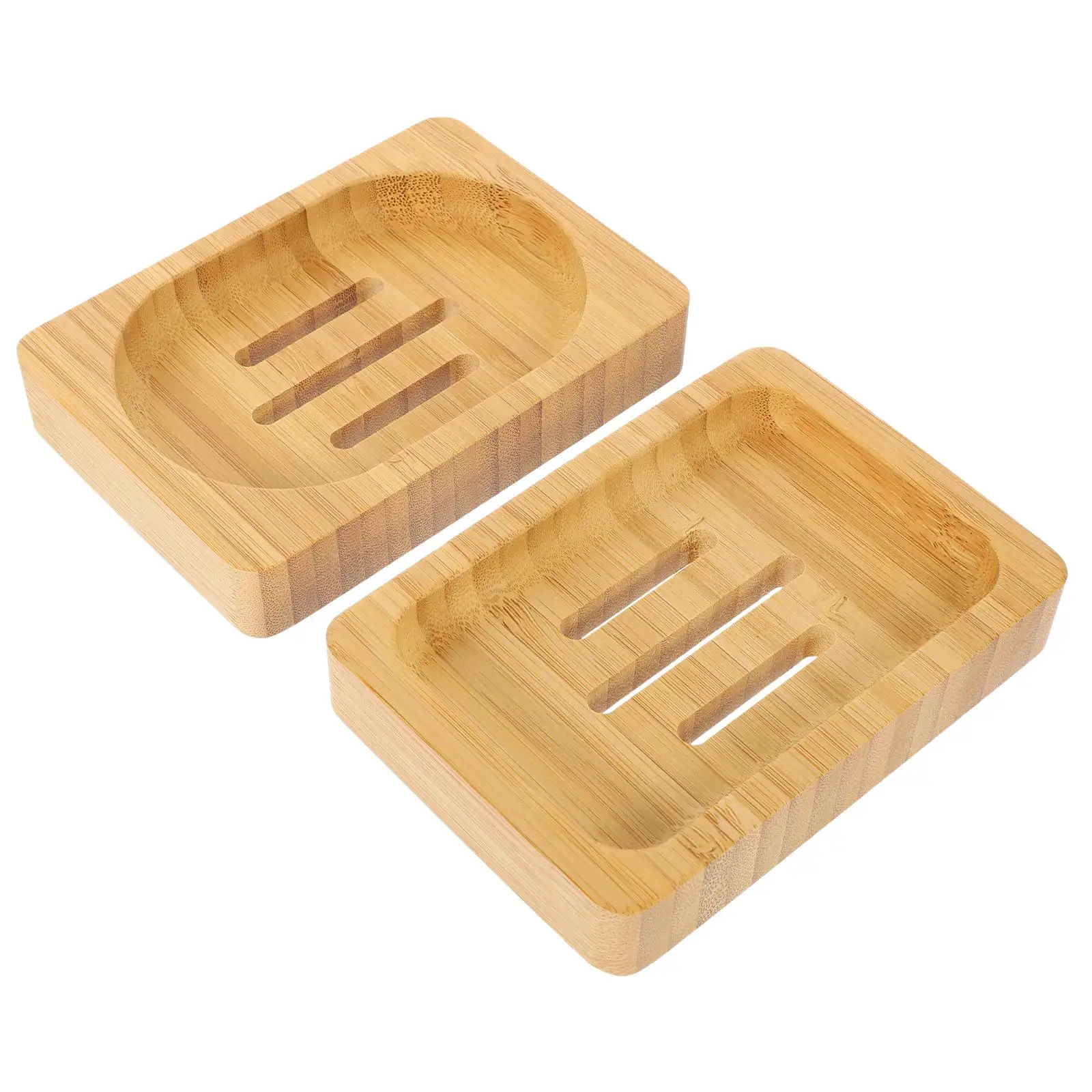 

2 Pcs Bamboo Soap Dish Home Bathroom Holder Container Household Storage Draining Manual Tray