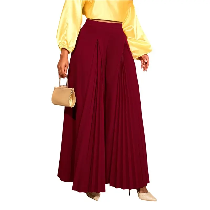 

A40Z-Женские бордовые брюки-палаццо с высокой талией и широкими штанинами для делового и повседневного стиля