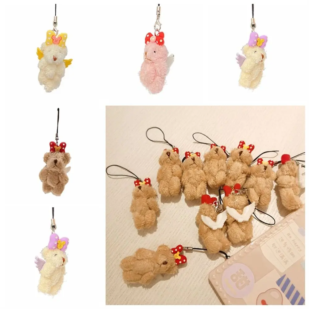 Stuffed Animal Angel Bear Keychain Tiny Bear Plush Doll Plush Phone Chain Lovely Phone Charm Phone Lanyard Backpack Decoration