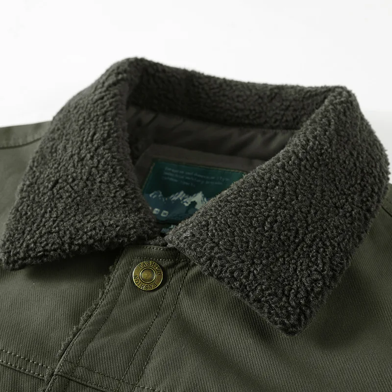 Men's Casual Lapel Jacket 2025 Autumn/Winter Thickened Washed Cotton Fleece Fashionable Men's Coat