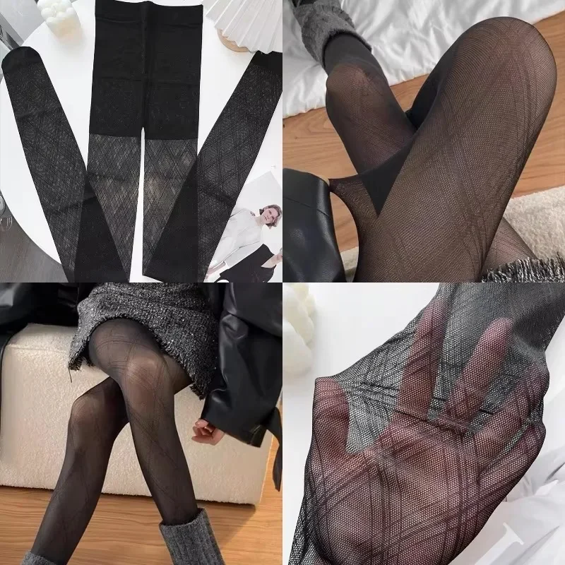 Black Argyle Checkered Silky Pantyhose Tights Sexy Women Vintage Patterned Leggings Y2k Ladies Harajuku Tights Fishnet Stockings