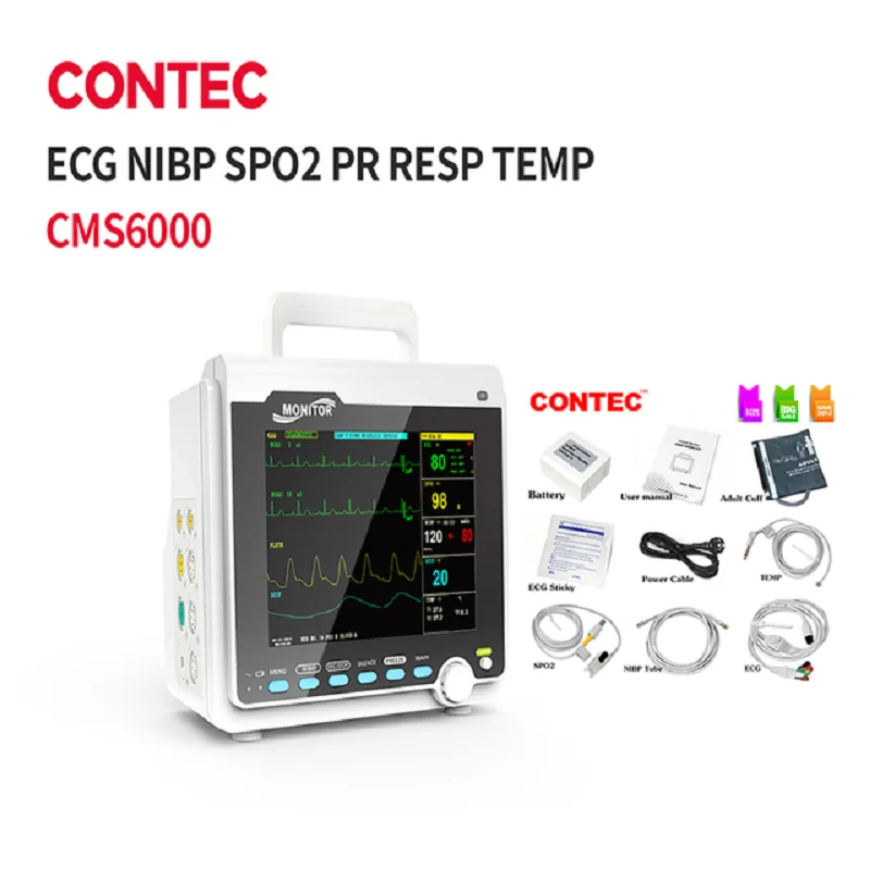 CONTEC Capnograph Multi Parâmetros Monitor do Paciente, Sinais Vitais, IBP e Impressora, 8 ", Etco2, CMS6000