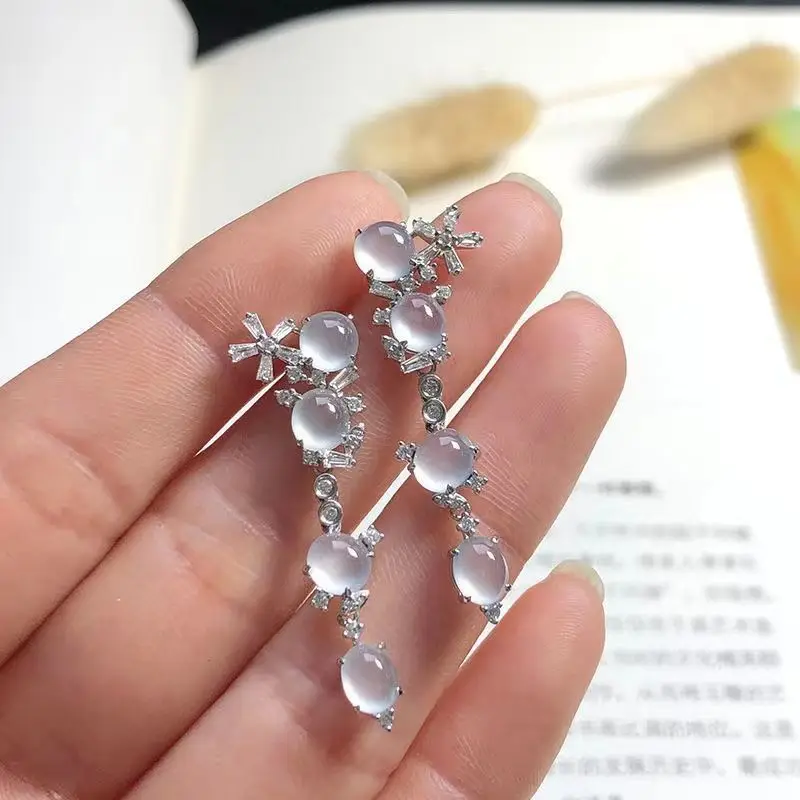 Creative Snowflake Natural Ice seed Jade Marrow Earrings for Women Long Round Light Luxury white Earrings Engagement Jewelry