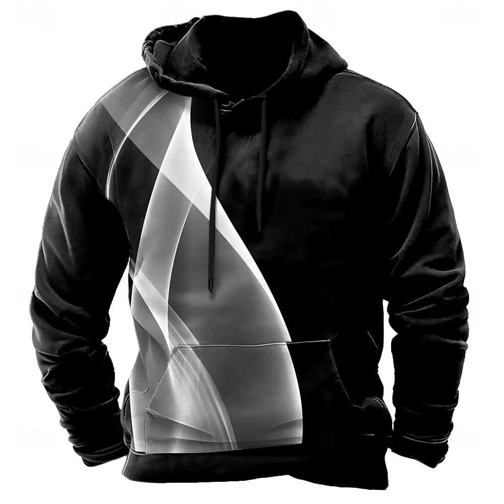 New Fall Winter Men's Geometric Optical Illusion 3D Printing Hoodies Sweatshirt Long Sleeve Crew Neck Streetwear Drawstring Tops