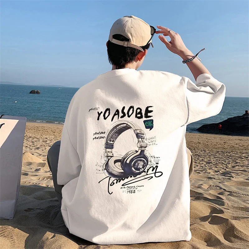 

Men's T-shirts Oversized 5XL Casual Summer Wear White Cotton Tshirt for Men Fashion Music Printed lovers Tee Shirts New Clothes
