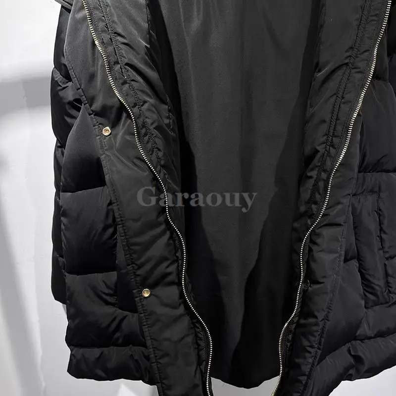 Garaouy 2024 Winter Women Simple Stand Collar Hooded Zipper Pocket Cotton Jacket Female Thickened Warm Black Parka Coats Outwear