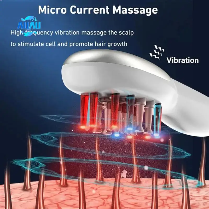 

AUAU-1MHZ RF расческа для роста волос против выпадения волос медицинская расческа для массажа кожи головы красный синий светодиодный светотерапия микротоковый массаж