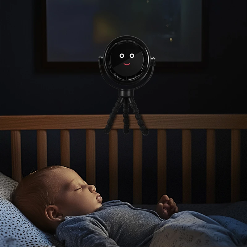 Ventilador USB portátil con Clip de pulpo, ventilador para cochecito de bebé con pantalla creativa de cara sonriente, ventilador de mano de escritorio para dormitorio de estudiante