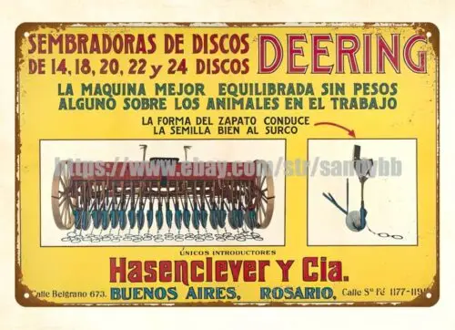 1914 Deering Disc Harrow seeders IHC Spanish metal tin sign unframed wall decor