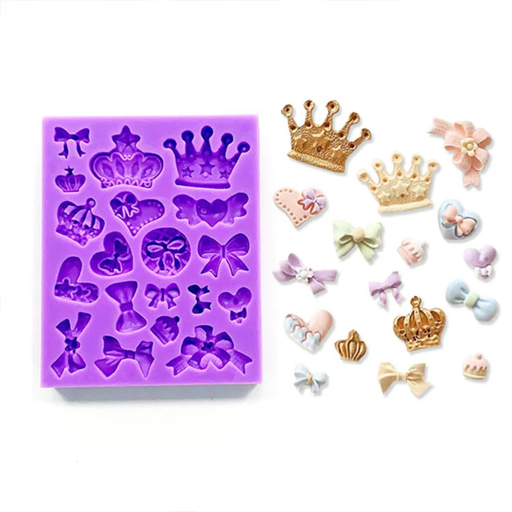 Princess Theme Silicone Mould Bows Heart Crown Cake Decorating Mold for Chocolate Fondant Sugarcraft DIY Craft