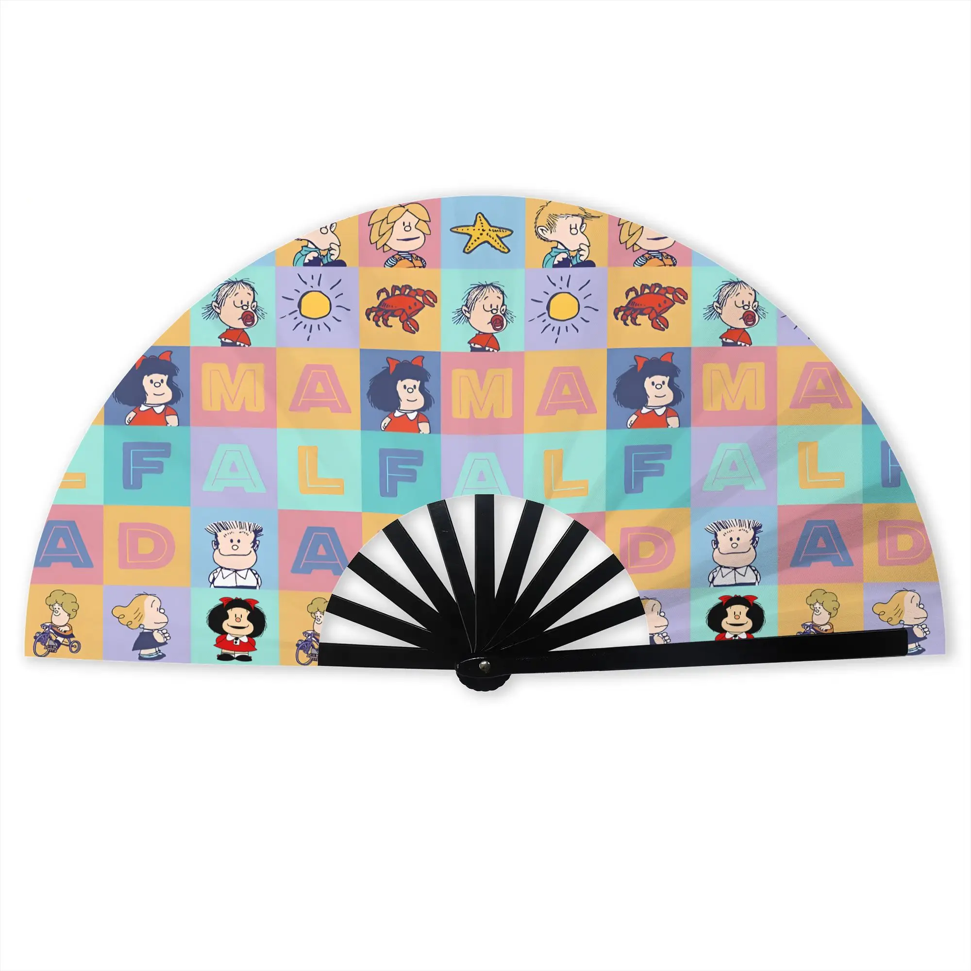 Customized M-Mafaldas Manga Comics Portable Pocket Fan Camping  Polyester Folding Fan Chinese Dance Handheld Cooling Fans