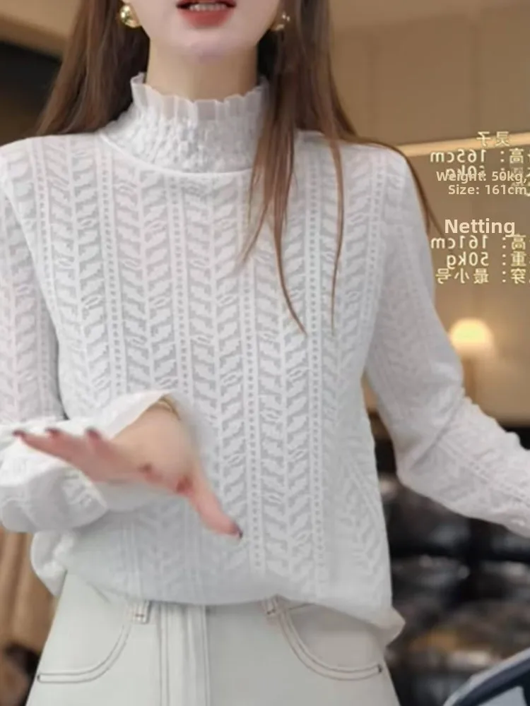 

Универсальный длинный све, однотонный вязаный кружевной ажурный удобный топ из нейлона, дизайн Agel, корейский Sle, стандартный крой, нож...