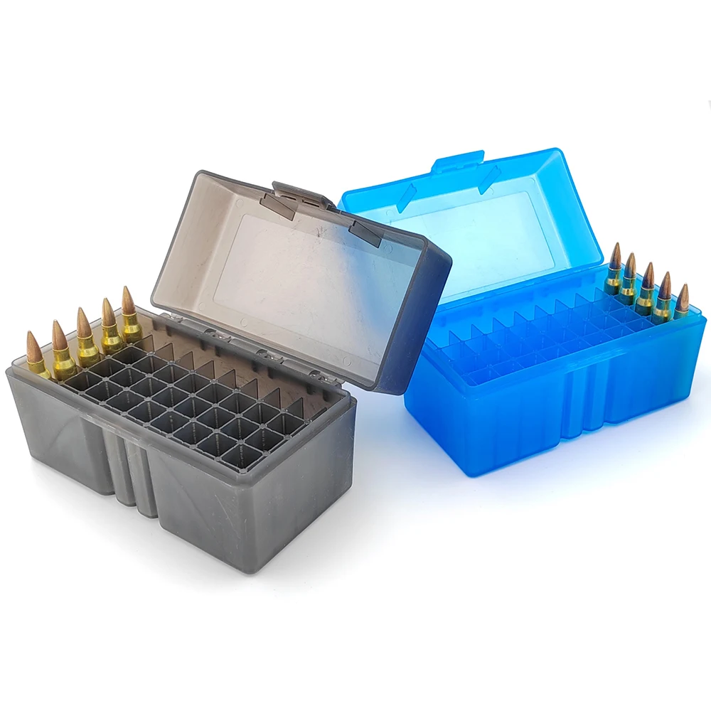 50 Rounds Tactical Ammo Box Bullet Shell Holder Box Rifle Cartridge Storage Case .223 Pistol Rifle Ammo Carry Storage Box