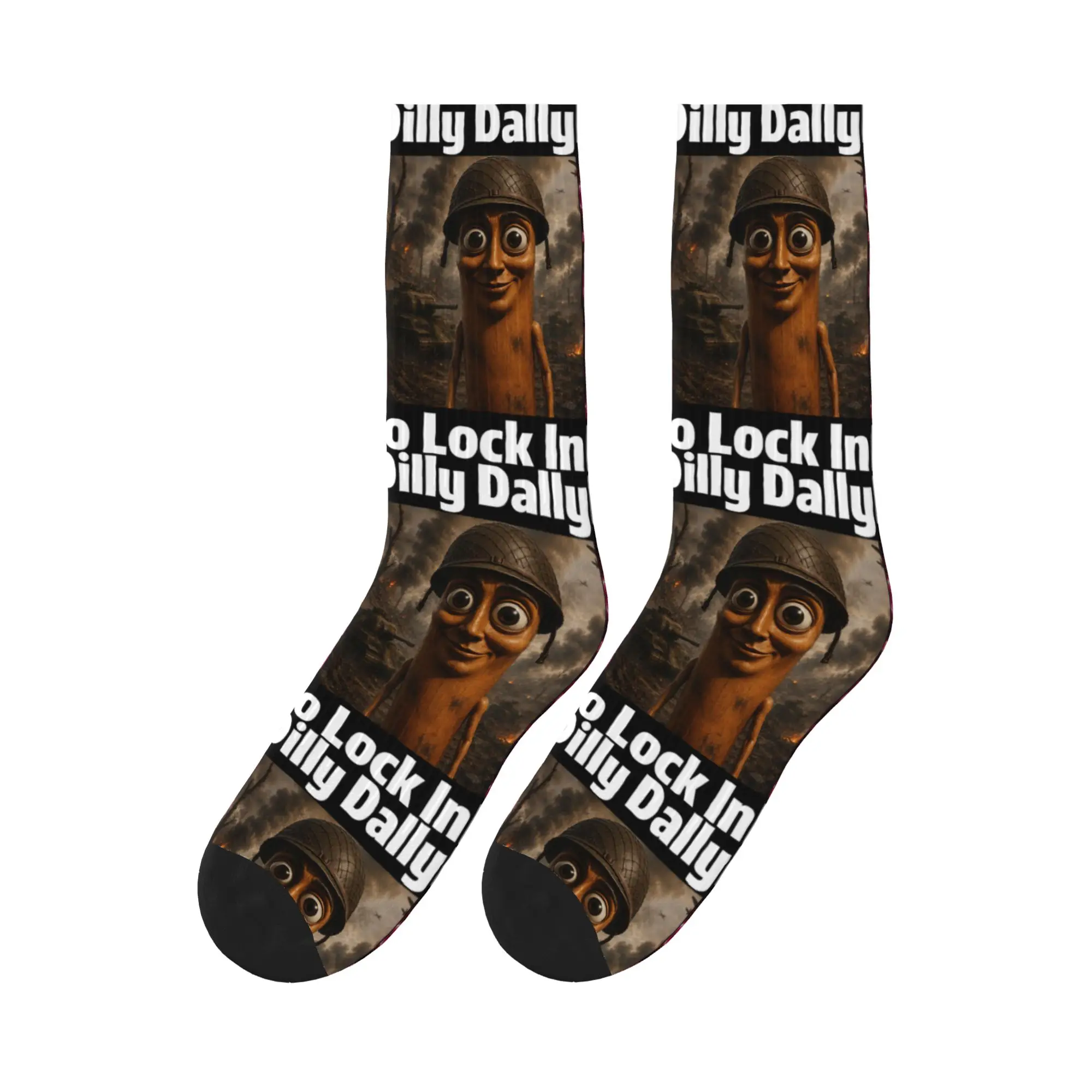 Born to Dilly Dally Forced to Lock in Tung Tung Sahur Meme Stockings Casual Socks Men Socks Autumn Climbing Non-Slip Socks