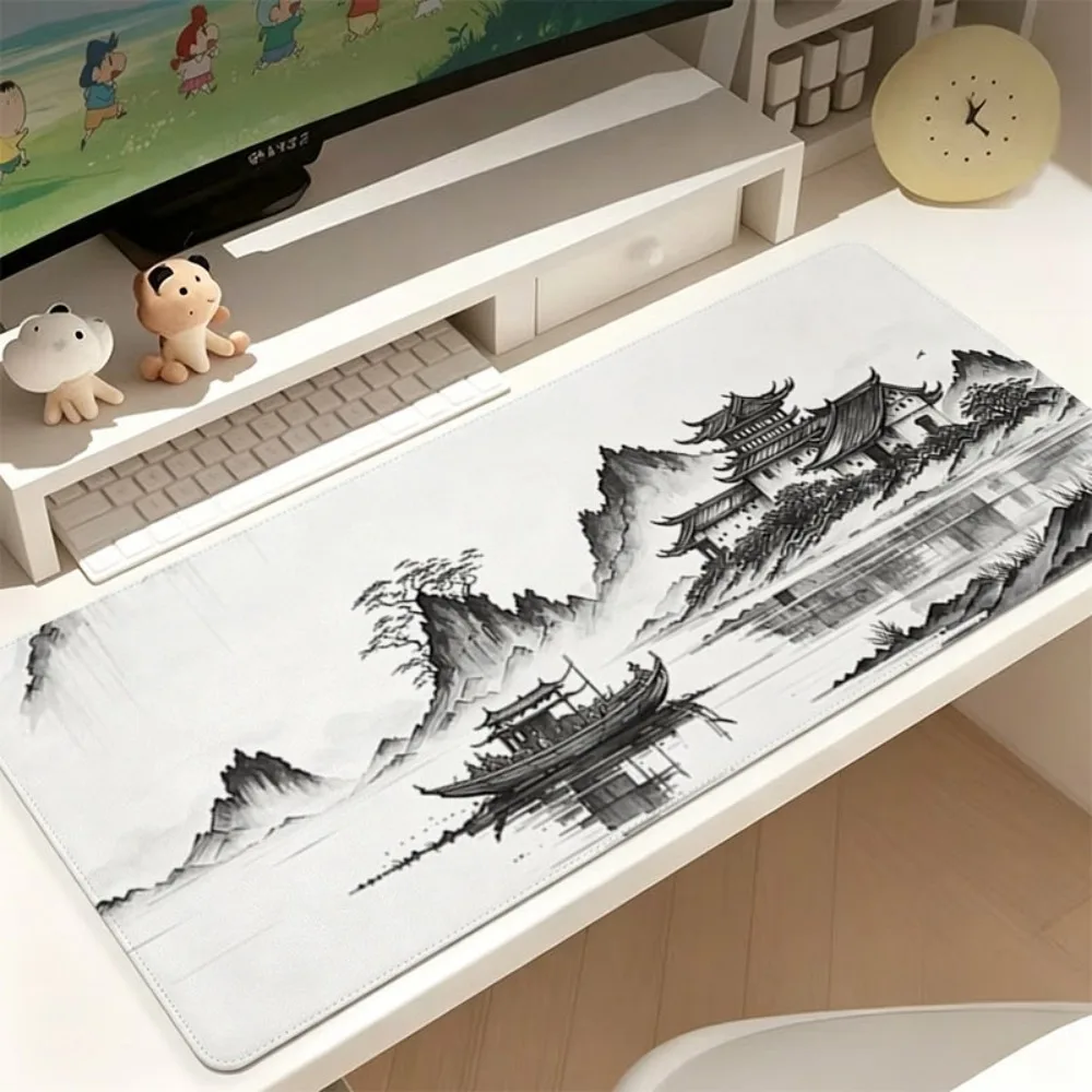 Silent ink-wash landscape painting large-sized mouse pad, antislip and wear-resistant polyester table mat desk accessories
