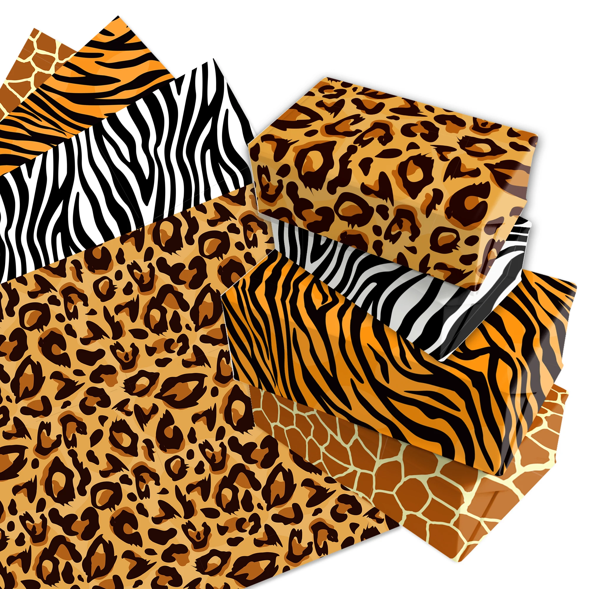 12pcs Jungle Animals Party Gifts Box Wrapping Crafts Paper Birthday Leopard Zebra Stripe Decorative Packing Paper Party Supplies