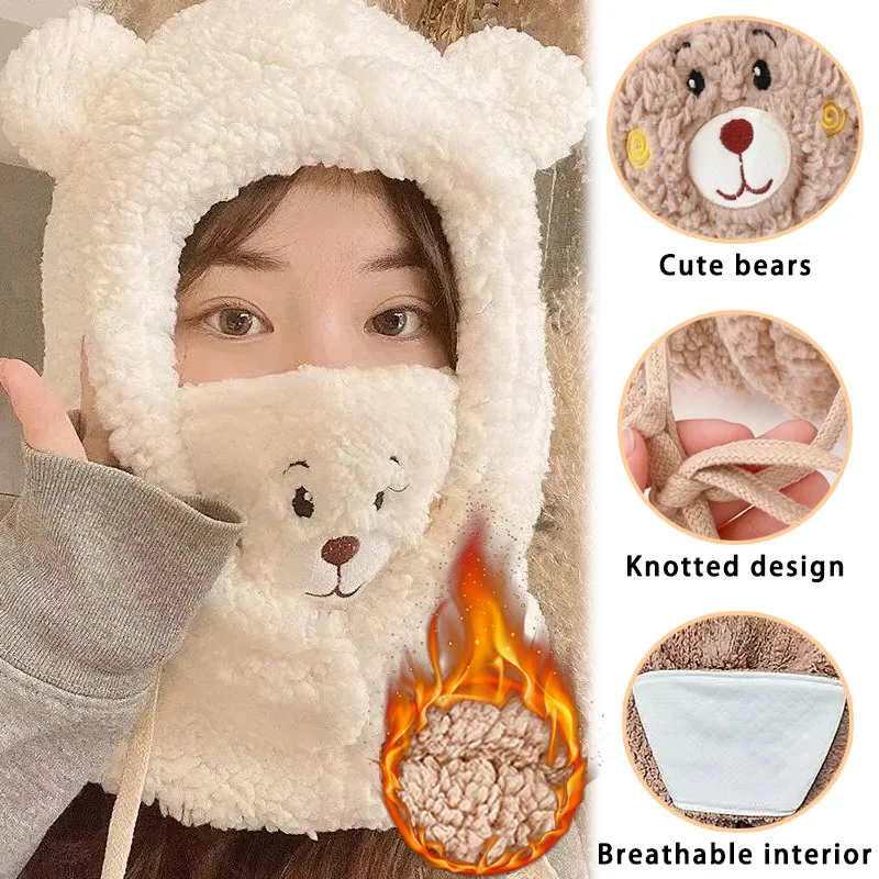 Bear warm ear protection winter scarf hat mask padded thickened windproof outdoor sports special cute bear scarf hat gift