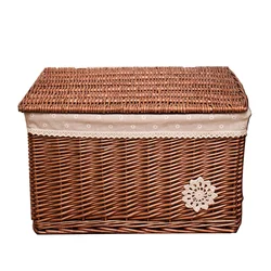 Wicker Storage Basket with Lid Woven Box Laundry Organizer Bins Rectangular Seagrass Baskets for Storage Decoration Picnic