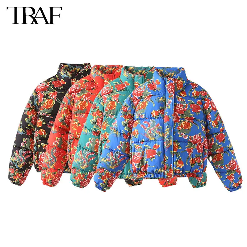 

TRAF Fashion Cotton Jacket Women's Sle Northeast Small Flower Coat 2025 Summer New Arrival Z Commute Loose Fit Zipper
