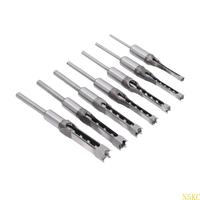 N5KC 7Pcs Square Hole Mortise Drill Bit Set HSS Woodworking Bits Storage Case