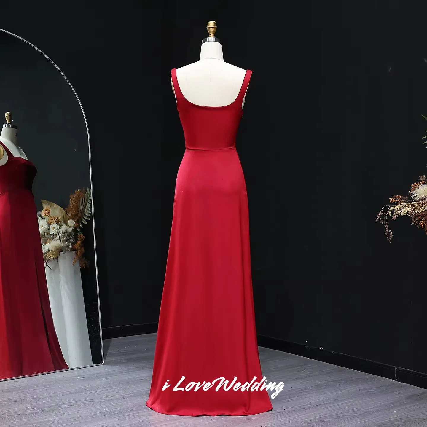 Красное вечернее платье на тонких бретельках 2022, атласное платье без рукавов с квадратным воротником, длиной до пола, свадебное платье для гостей по индивидуальному заказу