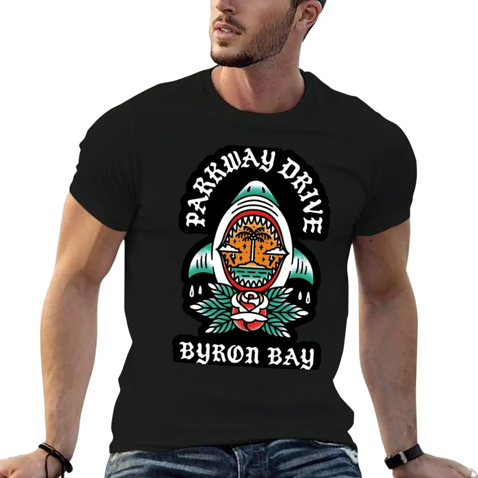 rose and beach T-Shirt Fashion Print Casual Short Sleeve