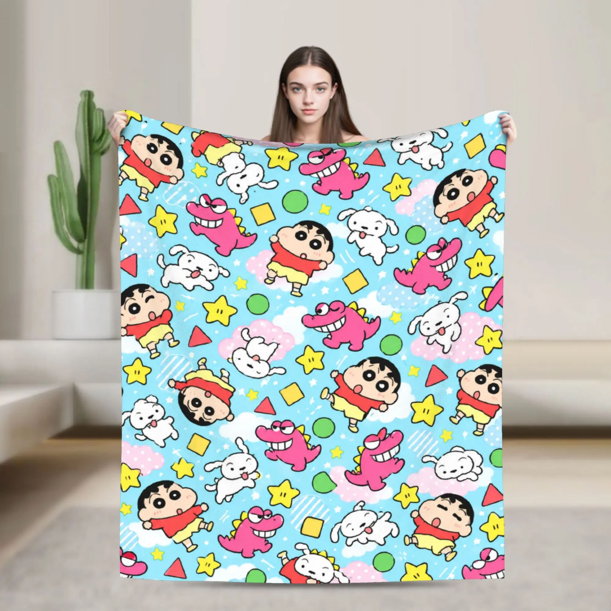Crayon Shin-chans White Pastel Print Plush Blanket Child  Flannel Throw Blanket For Couch Chair Sofa Bed Super Warm Bedspread