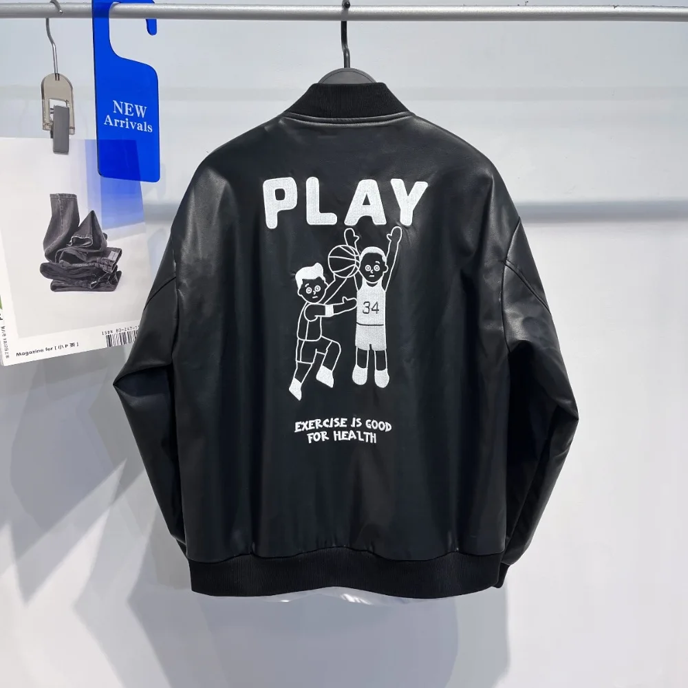 

Повседневная мужская куртка из искусственной кожи, бейсбольное пальто с воротником-стойкой, байкерская куртка для пар, осенняя новая модная уличная одежда