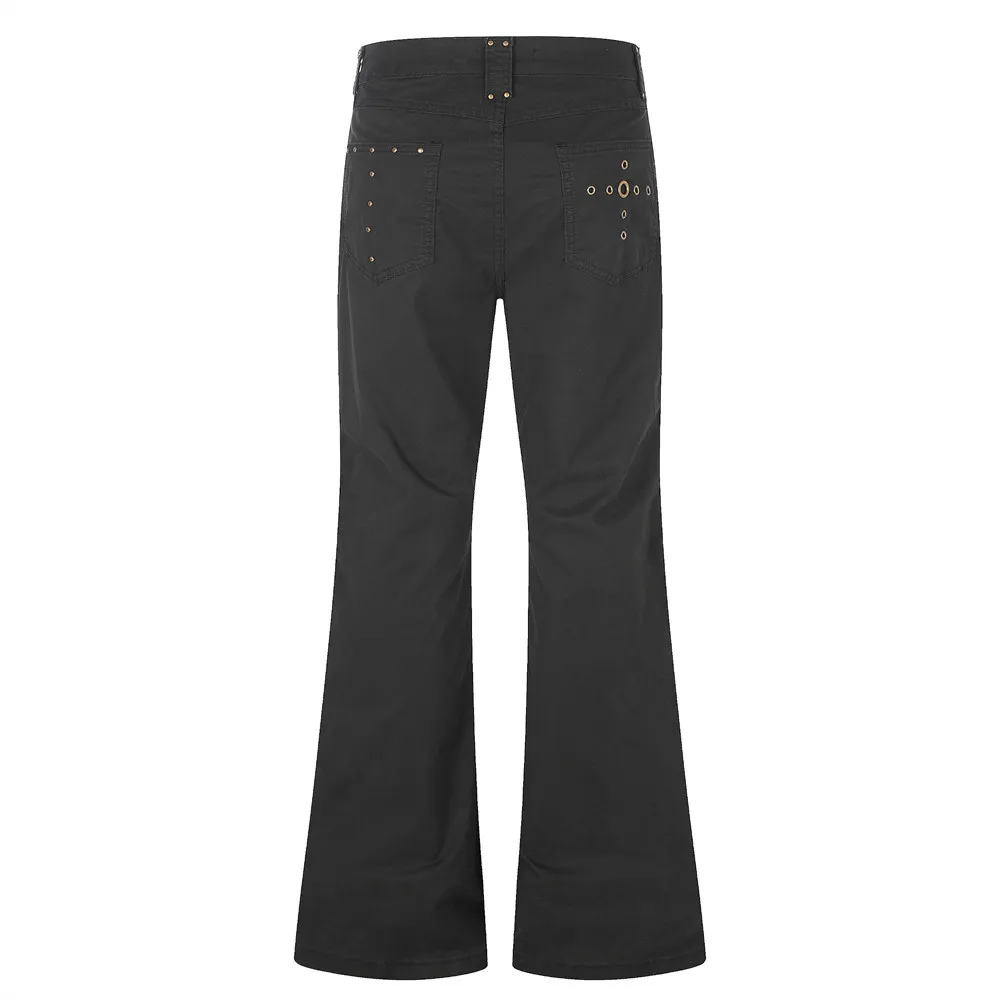 MWJLPWQ Functional Three-Dimensional Pocket Flared Casual Pants Men Trendy Rivet Strap Design Unique Solid Color Trousers 20789