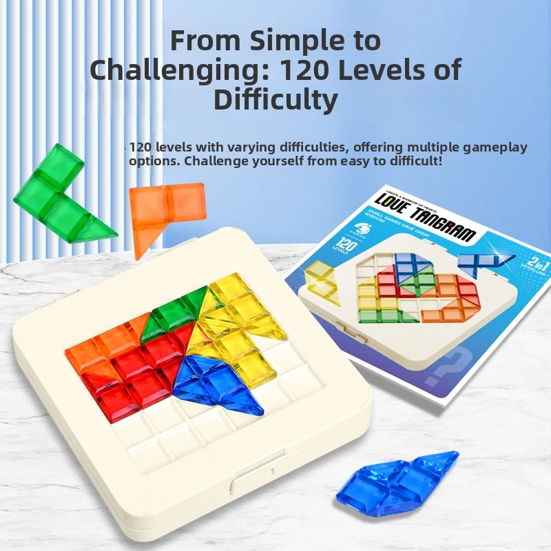 Heart-Shaped Tangram Puzzle Game with 120 Levels Challenge for Kids Brain Teaser Develop Skills Interactive Tabletop Gift