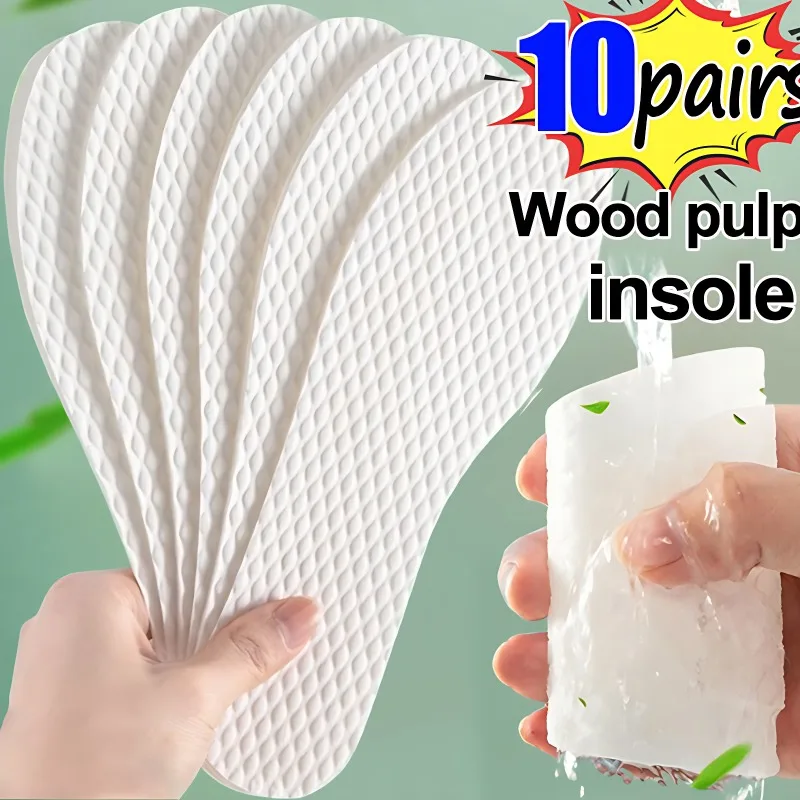 1/10Pairs Disposable Insoles Nature Wood Pulp Insoles Breathable Thin Sweat Absorbing White Comfortable Shoe Pads for Men Women