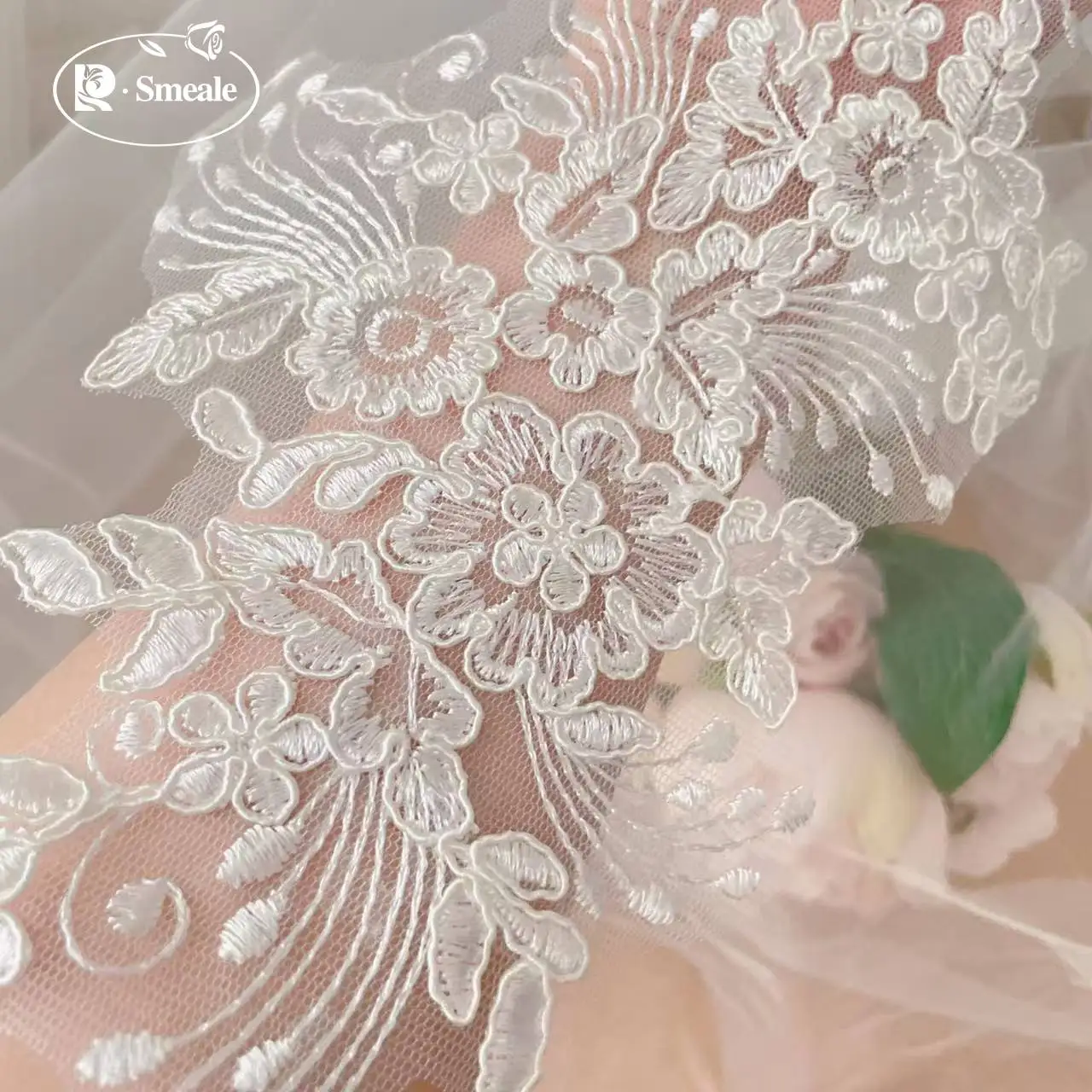 10 Stück = 5 Paar Neues Design Spitzen-Hochzeitsschleier-Applikation Braut-Kopfschmuck Kragen Spitzenstoff-Aufnäher Handgemachtes DIY-Zubehör RS898 – Detail 3