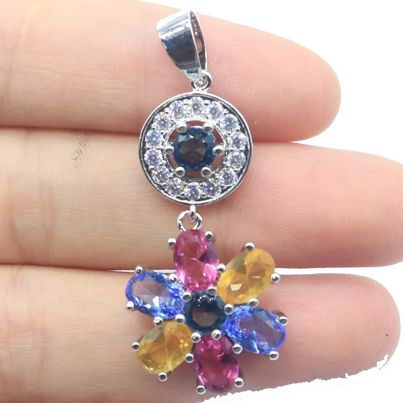 Buy 4 Get 1 Free 43x19mm Multi Color Pink Tourmaline Violet Tanzanite Golden Citrine London Blue Topaz Kunzite Silver Pendant