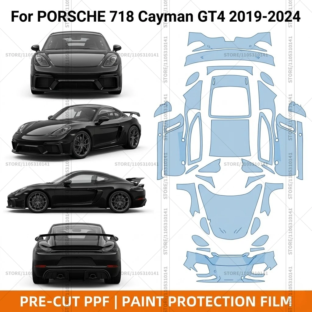 

Pre-Cut Paint Protection Film PPF Transparent Bumper Protector Automotive Clear Bra Car Film For Porsche 718 Cayman GT42019-2024